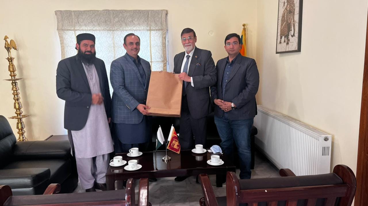 President Shoaib Ahmad Basra and hold a meeting with Vice Admiral Mohan Wijewickrama High Commissioner Siri lanka.H.E High Commissioner presented a gift to President Shoaib Ahmad Basra as a souvenir.